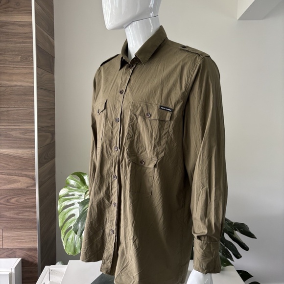 Dolce & Gabbana Military Shirt Long Sleeve Green Men's Sz 44 Authentic - Picture 3 of 9